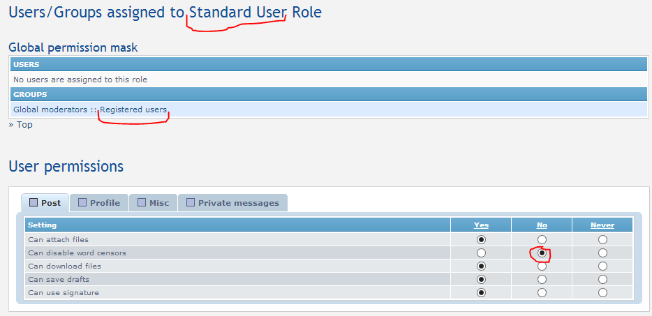 phpBB • User Roles not taking effect in Group Permission Screen