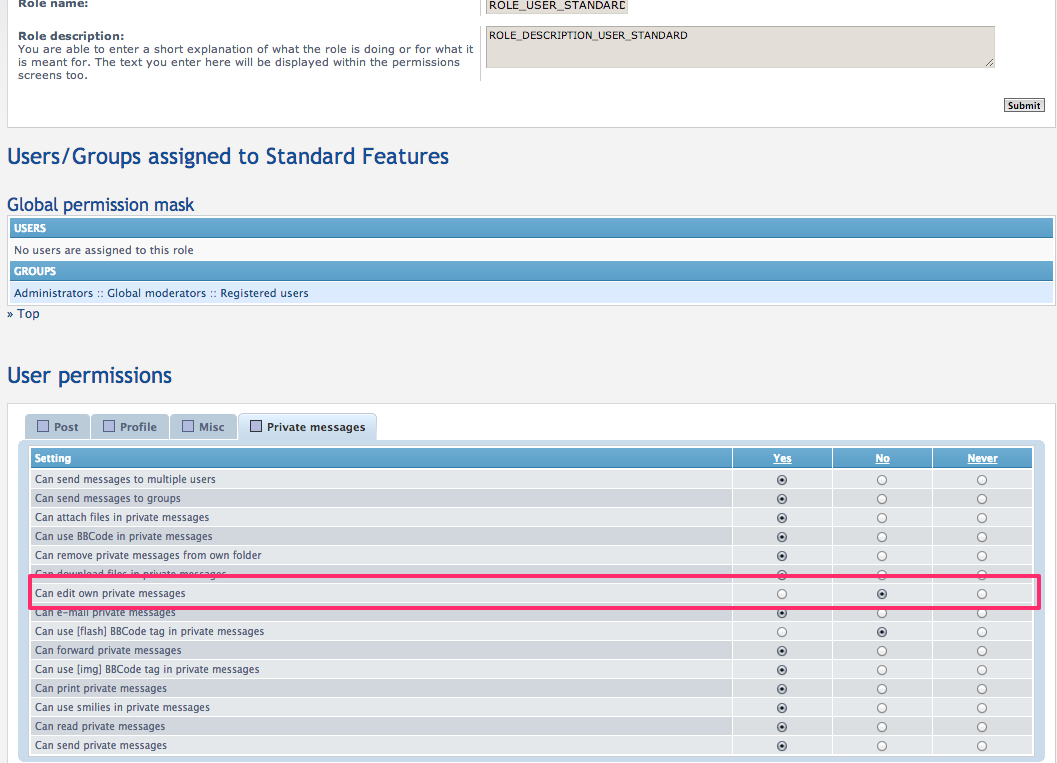 phpBB • User Roles not taking effect in Group Permission Screen