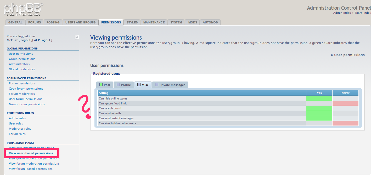 phpBB • User Roles not taking effect in Group Permission Screen
